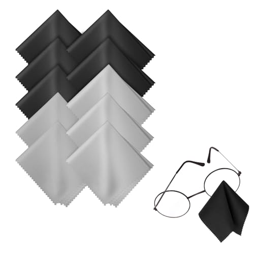 Mirhua メガネ拭きクロス マイクロファイバー、 クリーニングクロス 超極細繊維 カメラレンズ、 液晶画面 メガネレンズ、スマホ対応 。銀製品、その他デリケートな表面にぴったり(黒/グレー) (10枚)