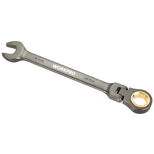 WORKPRO 18 mm Flex-Head Ratcheting Combination Wrench, Cr-V Constructed, Nickel Plating, 72-Teeth, 12 Point Design, Metric