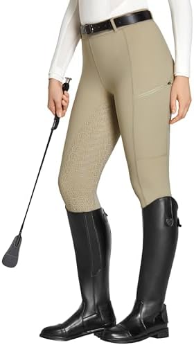 FitsT4 Sports Women's Full Seat Riding Tights with Zipper Pockets Horseback Riding Pants Equestrian Breeches for Women Khaki M - 1