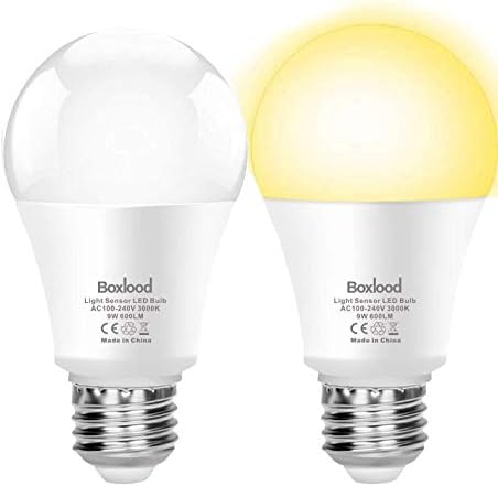 Boxlood Dawn Till Dusk Bulbs, 9W, 60W Equivalent, Outside Bulbs Automatic On Off Twilight Sensor LED Light Bulbs,3000K Warm White, Security Lighting for Hallway, Porch, Balcony, Backyard, Garage