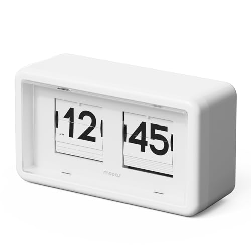 mooas Newtro Flip Desk Clock, Retro Design Auto Flip Clock, Automatic Turning Vintage Flip, Battery Powered, AM/PM, Home Décor Ideal for Home Office School Hotel Café (White)