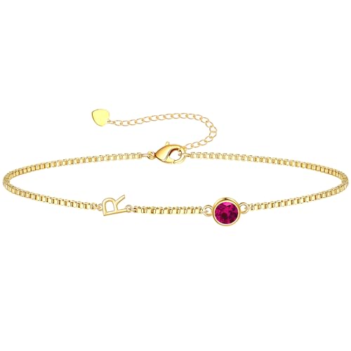 Image of Birthstone Bracelets for Women, Initial Bracelet Teen Stocking Stuffers Birthday Gifts for Teen Girls Initial Bracelet Trendy Letter A-Z Dainty Bracelet 21st 30th Mom Birthday Gift Birthstone Jewelry