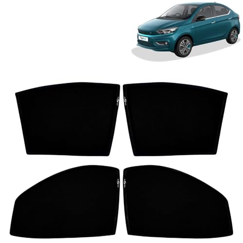Image of KINGSWAY Car Sun Shade Curtains Only Compatible with Tata Tigor EV (2019 Onwards) | Z-Black Fix-Type (Non-Magnetic) | UV & Heat Protection | Pack of 4 Pcs
