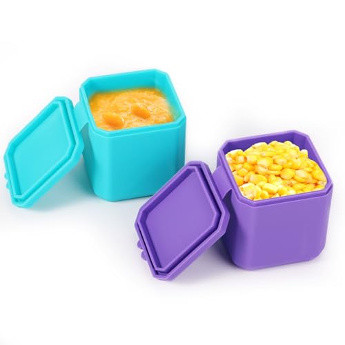 BOXOB 2pcs Salad Dressing Container 4oz for OmieBox Dipping Sauce Lunch Box Silicone Dips Containers Leakproof Condiment Cups with Lids School Picnic Travel(Cyan