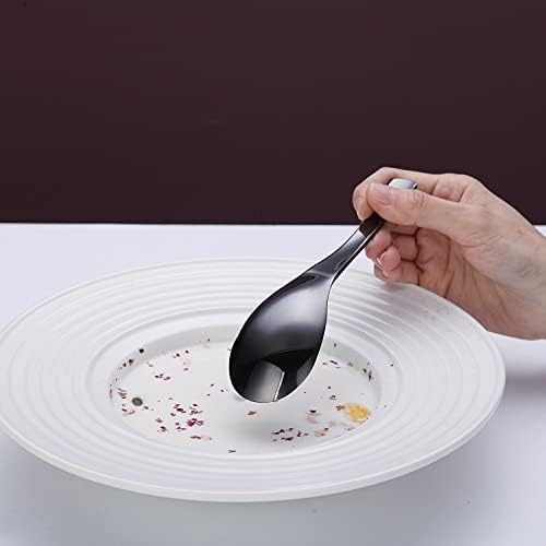 Czarna łyżka do zupy, Kyraton Titanium Black Platerowana stal nierdzewna Grube łyżki stołowe o dużej wadze, można myć w zmywarce (6 sztuk)