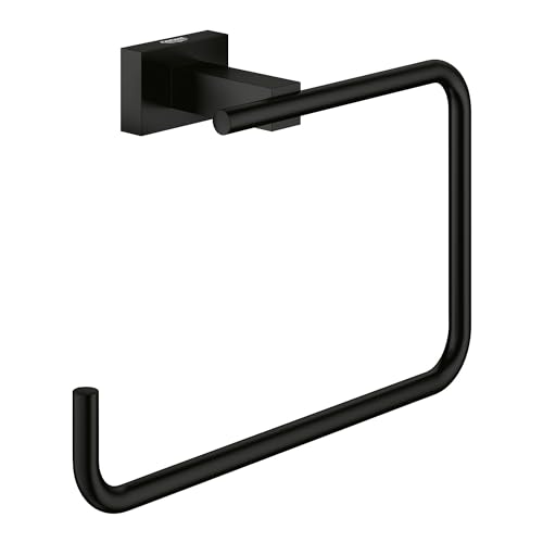 Grohe 405102431 Essentials Cube 8-Inch Towel Ring, Matte Black