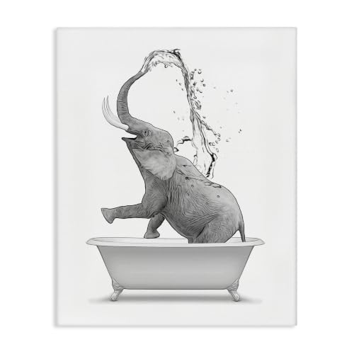 Monochrome Elephant Bathing, 16 x 20 Inch Canvas Wall Art