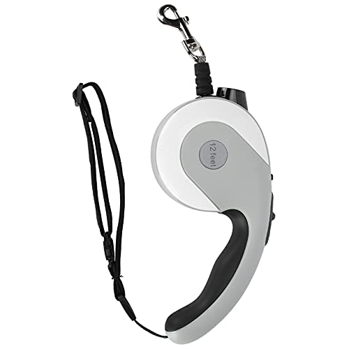 Correa retráctil para Perros con Mango Antideslizante, luz LED y Gancho de Metal, Correa para pasear Mascotas para Perros pequeños y medianos, Cable de, Control ergonómico con (Blanca Gris)