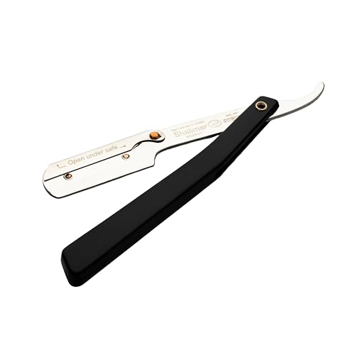Image of Shalimar Brand Professional Barber Straight Edge Shaving Facial Face Beard Blade Razor, Black Hand, Traditional Barber Style For Men and Women