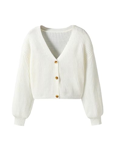 Floerns Girl's Button Up Cardigan Sweater V Neck Long Sleeve Loose Crop Sweaters