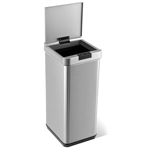 GiantexUK 48L Automatic Trash Bin, Stainless Steel Motion Sensor Kitchen Bin with Soft Closure Lid & Stay Open Function, Touchless Infrared Waste Bin Dustbin for Home Office