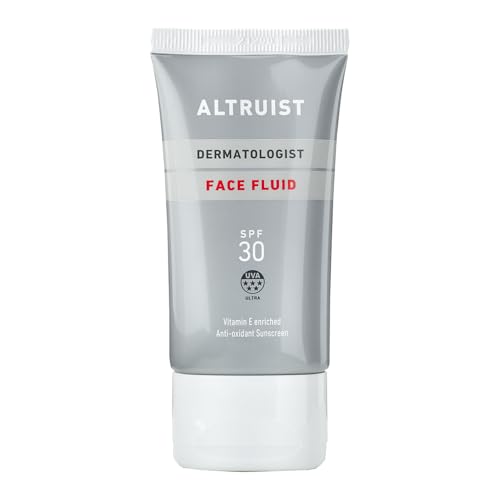 Altruist Dermatologist Sunscreen Fluid SPF30 – Superior 5star UVA protection by Dr Andrew Birnie premium antioxidant face protection, White, Unscented, 50 millilitre