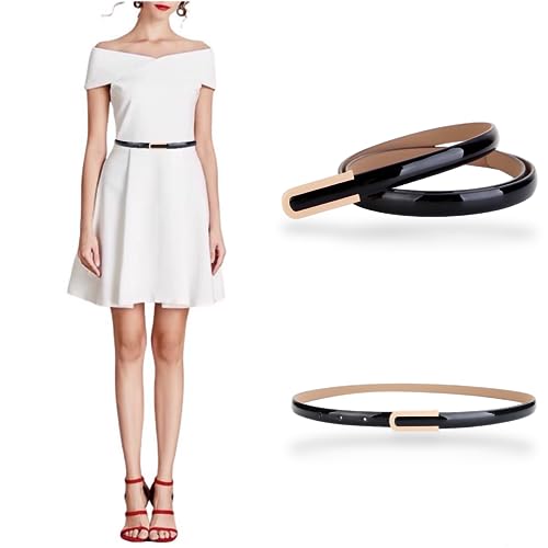 Women's Belt Fashion Elegant Skinny Patent Leather Belts Genuine Leather Waistband Slim Waist Belt Gold Alloy Buckle
