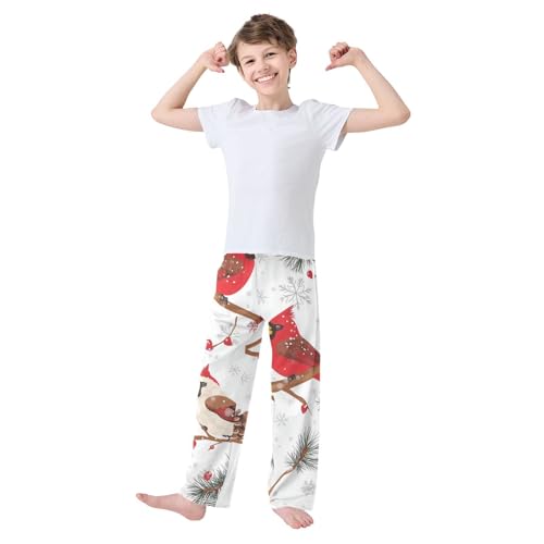 Cardinal Birds Pine Cone Boys Long Pants Soft Trousers Elastic Waist Kids Lounge Bottoms with Pockets S-XL2