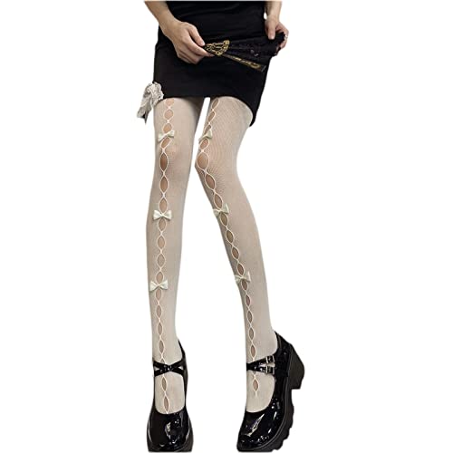Women Lolita Tights with Bows Cute Mesh Hallow Harajuku Stockings 80S 90S Female Girls Gothic Lace Stockings Leggings3
