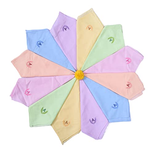 Image of ANTONIA Personalized Cotton Women's Handkerchiefs with Embroidered Initials, Assorted Colours (33 cm x 33 cm)