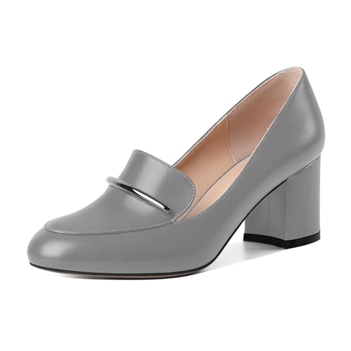 Image of Eldof Women's Pumps Block Heel Round Toe Slip On Chunky Loafer Heel Dress Shoes Pumps for Women 2.5 Inches