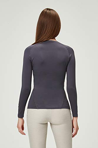 DEVOPS Women's 2 Pack Thermal Long Sleeve Shirts Compression Baselayer Tops (Medium, Black/Charcoal)