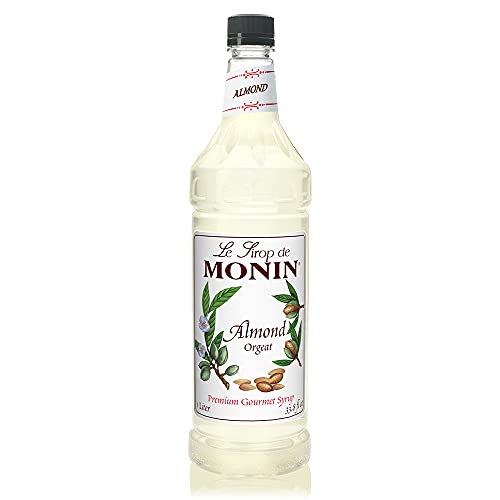 Monin - Almond Syrup, Sweet and Rich Nutty Aroma, Natural Flavors, Great for Coffee Drinks and Specialty Cocktails, Non-GMO, Gluten-Free (1 Liter)