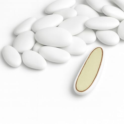 Dragées Amandes Prestige Artisanales Françaises, 40% d'Amande, Disponible en 5 Coloris, 500g (Blanc) - Amande Castille