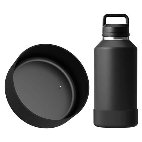 Linkidea Bota para botella agua compatible con Hydro Flask boca ancha de 64 oz, Growler de 64 oz, protector de funda inferior de botella de agua de silicona, parachoques de botella (Negro)