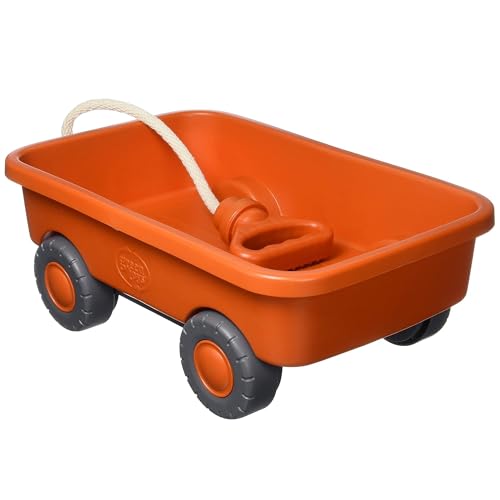 Image of Green Toys Wagon, Orange CB - Pretend Play, Motor Skills, Kids Outdoor Toy Vehicle. No BPA, phthalates, PVC. Dishwasher Safe, Recycled Plastic.