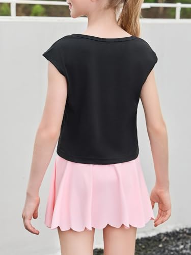 Image of Haloumoning Girls Crop Tops Summer Short Sleeve T Shirts Kids Square Neck Slim Fit Basic Tee
