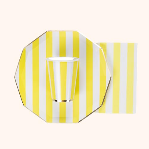 Image of Bonjour Fete Yellow Cabana Stripe Guest Towels, Pack of 20, 4.25x7.75 inch