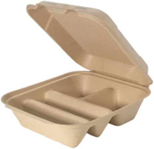 Genpak HF2X2-7K  Contenedor grande de 9 pulgadas 2x2 Kraft con bisagras  Compostable fabricado con fibra natural y renovable anualmente  2 tacos 2