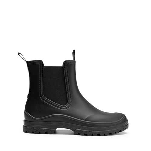 DREAM PAIRS Damen Stiefel Halbhoch Chelsea Boots Ankle Wellies Wasserdicht Regenstiefel Bequem Anti-Rutsch Reitstiefel, Größe 37, Schwarz, SDRB2405W-E