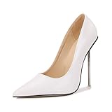 Intérieur : Similicuir Talons Hauts de 12 cm pour Femmes  Escarpins à Bout Pointu Grande Taille pour Mariages, soirées, travestisme, Pole Dance et Spectacles burlesques,Blanc,38 EU