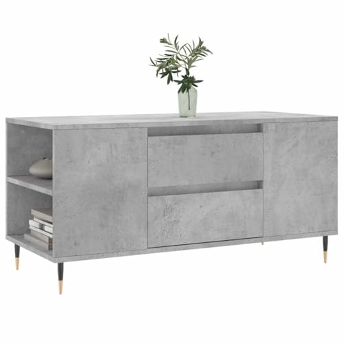 Table basse gris béton Mangloder 102 cm avec tiroirs de rangement et pieds en métal - 4