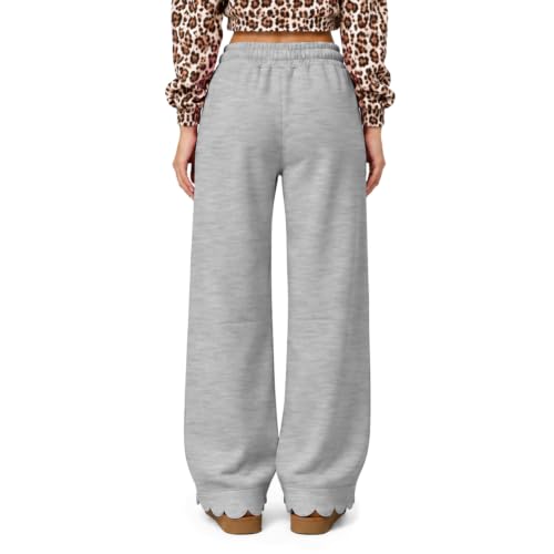 Wide Leg Sweatpants Women Baggy Scalloped Hem Lounge Sweatpants Pants - image 8