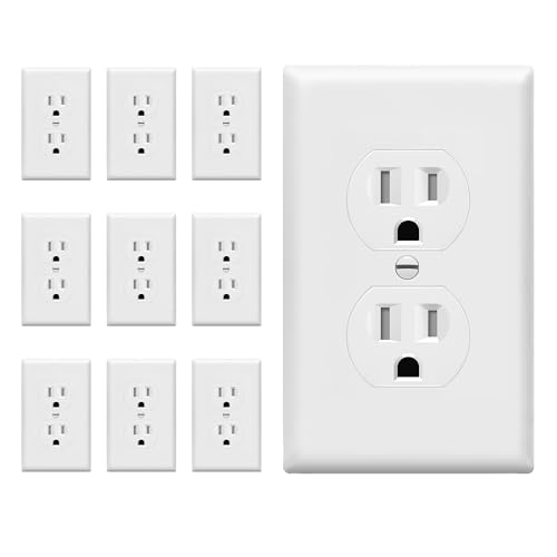 ENERLITES Duplex Outlets and Wall Plates Bundle, Tamper-Resistant Electrical Receptacle, 15A 125V, Self-Grounding, 2-Pole, UL Listed, 61581-TR-WWP-10PCS, White (10 Pack) by ENERLITES - Used condition - US$18.46
