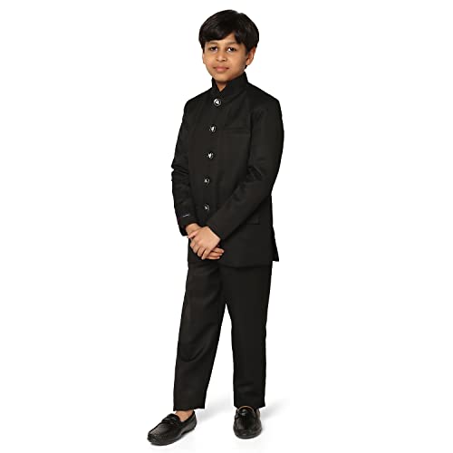 Image of TAHVO Boys Cotton Blend Solid Bandhgala Regular Fit Blazer