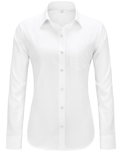 J.VER Button Down Shirts for Women Wrinkle Free Long Sleeve Dress Shirt Business Casual Work Blouse with Pocket