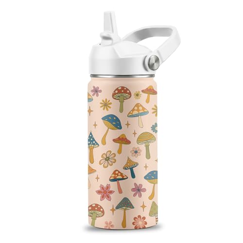 Mushroom Gifts, 16 oz Insulated Water Bottle with Straw Lid