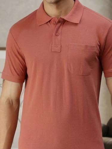 Image of Lux Cozi Men's Polo T-Shirt Regular Fit Half Sleeves with Pocket | Cotton Blend Polo Neck Collar T-Shirt for Men | Casual, Office Comfortable Breathable T-Shirt | Stylish Plain Tee