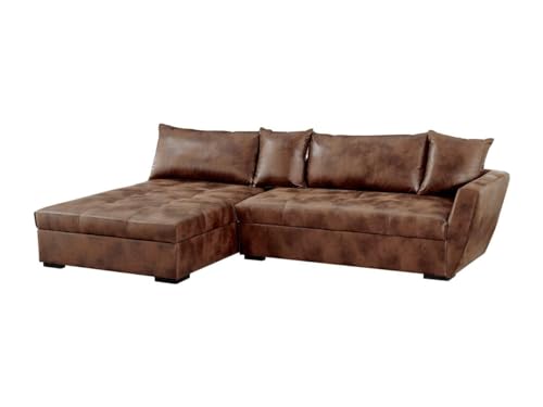 Vente-unique - Canapé d'angle Gauche Convertible en Microfibre vieillie Marron Romane II