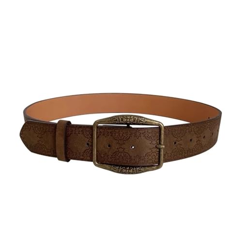 Brown Flo`ral Embossed Belt, American Style, DistressedDenim Accessory, Casual Ethnic Leather Belts 1 piece