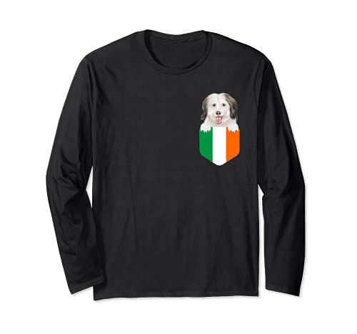 Ireland Flag Coton de Tulear Dog In Pocket Long Sleeve T-Shirt, Black