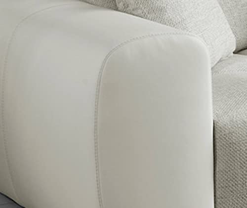 Big Sofa XXL B306/T134/H86 cm, Lounge Couch mit hochwertiger Federkernpolsterung, viele Kissen, Liegefläche 120x240 cm, Korpus Kunstleder Weiß und Bezug Strukturstoff Grau Beige / 15113