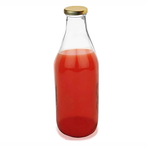 Image of Pure Source India. Milk; Water and Juice Glass Bottle with Air Tight Cap (Transparent; 1000 ml) - Set of 2