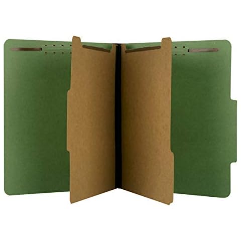 The File King Two Divider Pressboard Classification Dark Green File Folder - Letter Size | Box of 10 | 2/5 ROC Top Tab | 2” Expansion | Six 2-Inch Fastener Prongs | Made in America Cover