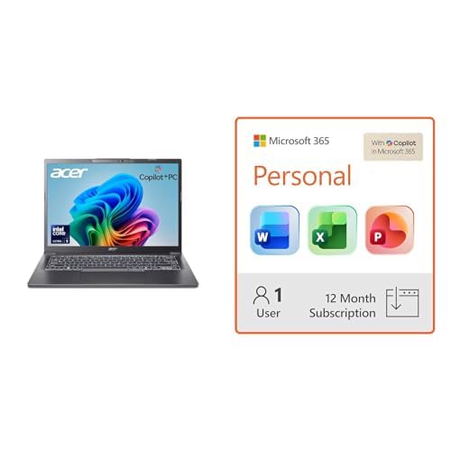 Image of Acer Aspire 14 AI Copilot+ PC | 14 inch WUXGA | Intel Core Ultra 5 226V | 40 Tops NPU | 16GB | 512GB SSD + Microsoft 365 Personal 12-Month Subscription