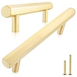 QOGRISUN 5-Pack Solid Brass Cabinet Pulls Hexagon Drawer Handles, 3-Inch Hole Center, Suitable for K
