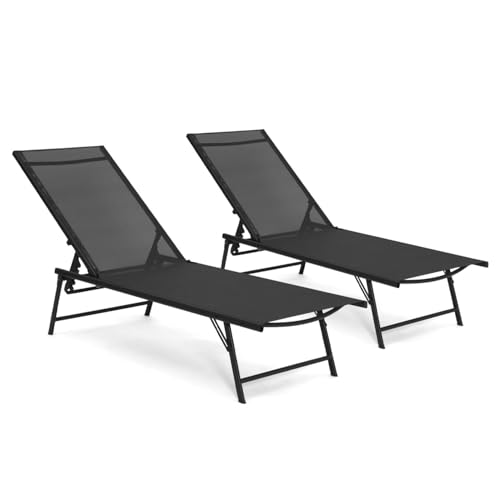 IDMarket - Lot de 2 transats de Jardin inclinables Kailua en Acier Noir et Toile Noire