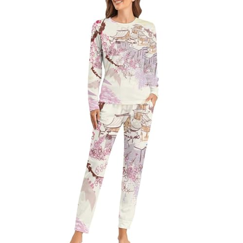 Pyjama femme Fleur De Pavillon contre le froid nocturne avec haut manches longues