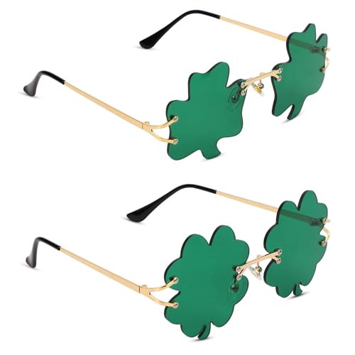 2 Pairs St. Patrick's Day Sunglasses, St. Patrick's Irish Shamrock Sunglasses Four Leaf Clover Glasses St. Patrick's Day Accessories for Women Men Kids Adults (Dark Green)