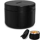 LOHASOK 12oz Kids Soup Thermo for Hot Food Insulated Vacuum Food Jar with Buckle Lid, Stainless Steel Wide Mouth Leak Proof Lunch Container for School Travel-Black